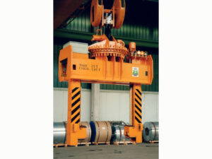 Coil tongs, coil tong, coil gripper, coil grab, telescope coil grab, horizontal coil tongs, tong for sheet coils, coil lifter, vertical coilgrab, parallelogram coilgrab, parallelogram coiltongs, Coil Lifting & Handling Equipment, LOAD HANDLING DEVICES