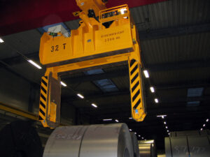 Coil tongs, coil tong, coil gripper, coil grab, telescope coil grab, horizontal coil tongs, tong for sheet coils, coil lifter, parallelogram coilgrab, parallelogram coiltongs, Coil Lifting & Handling Equipment, LOAD HANDLING DEVICES